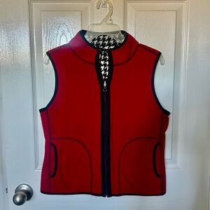 Red Zip-Up Vest with Houndstooth Lining